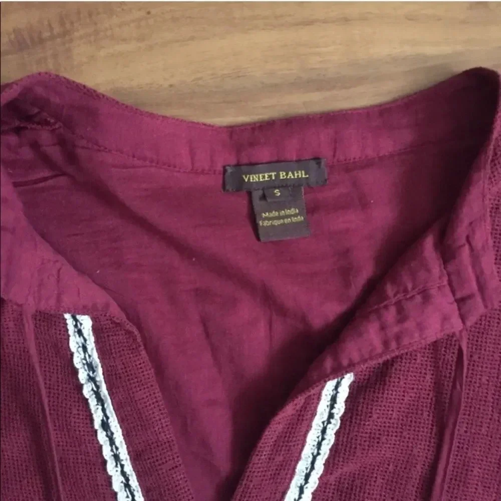 Anthropologie Burgundy Peasant Blouse with White Tassels